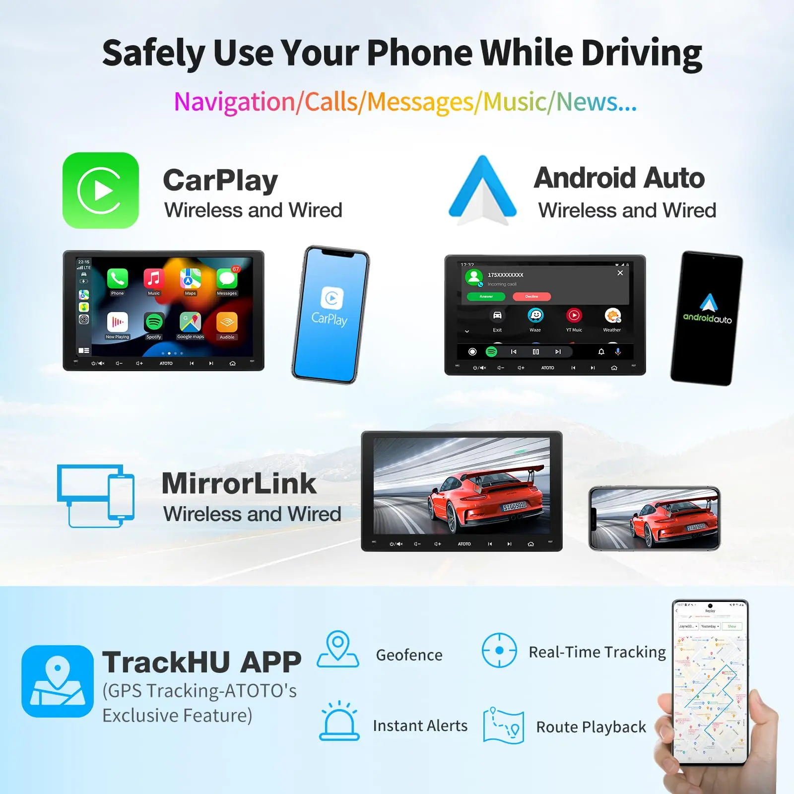 ATOTO A6G209PF 9" Double Din Car Stereo, Android, Wireless CarPlay & Android Auto, Mirror Link, GPS Tracking, In-Dash Navigation, Dual Bluetooth, HD LRV, 2G+32G - Image 5