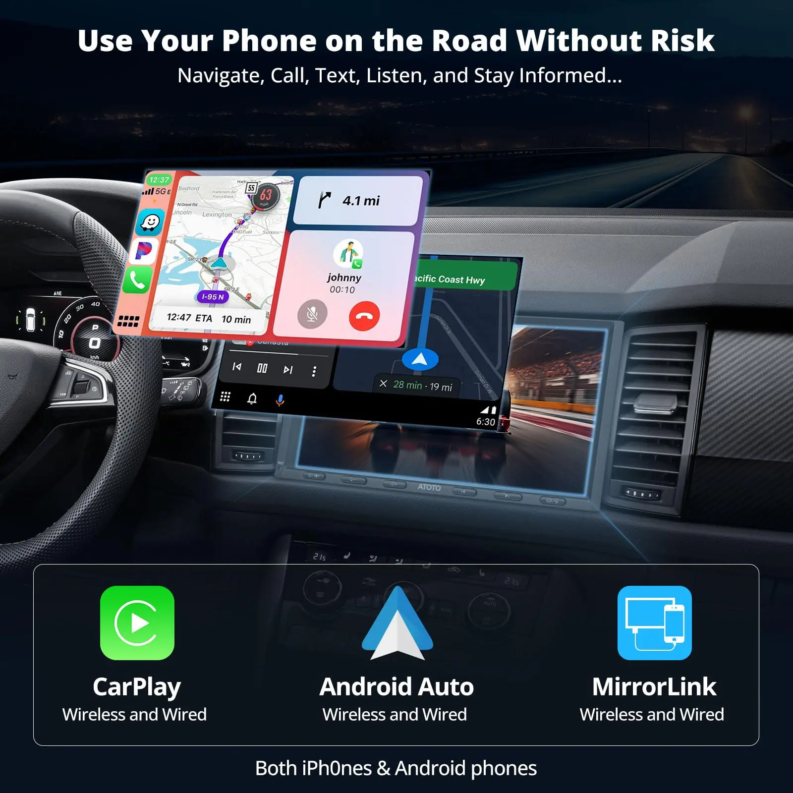 ATOTO A6G2A7PL 7" Double Din Car Stereo, Android, 4G+64G, Wireless/Wired CarPlay & Android Auto, 4G LTE Nano Card, Touchscreen, MirrorLink, Bluetooth, GPS Navigation, Audio Receiver (Upgraded) - Image 4