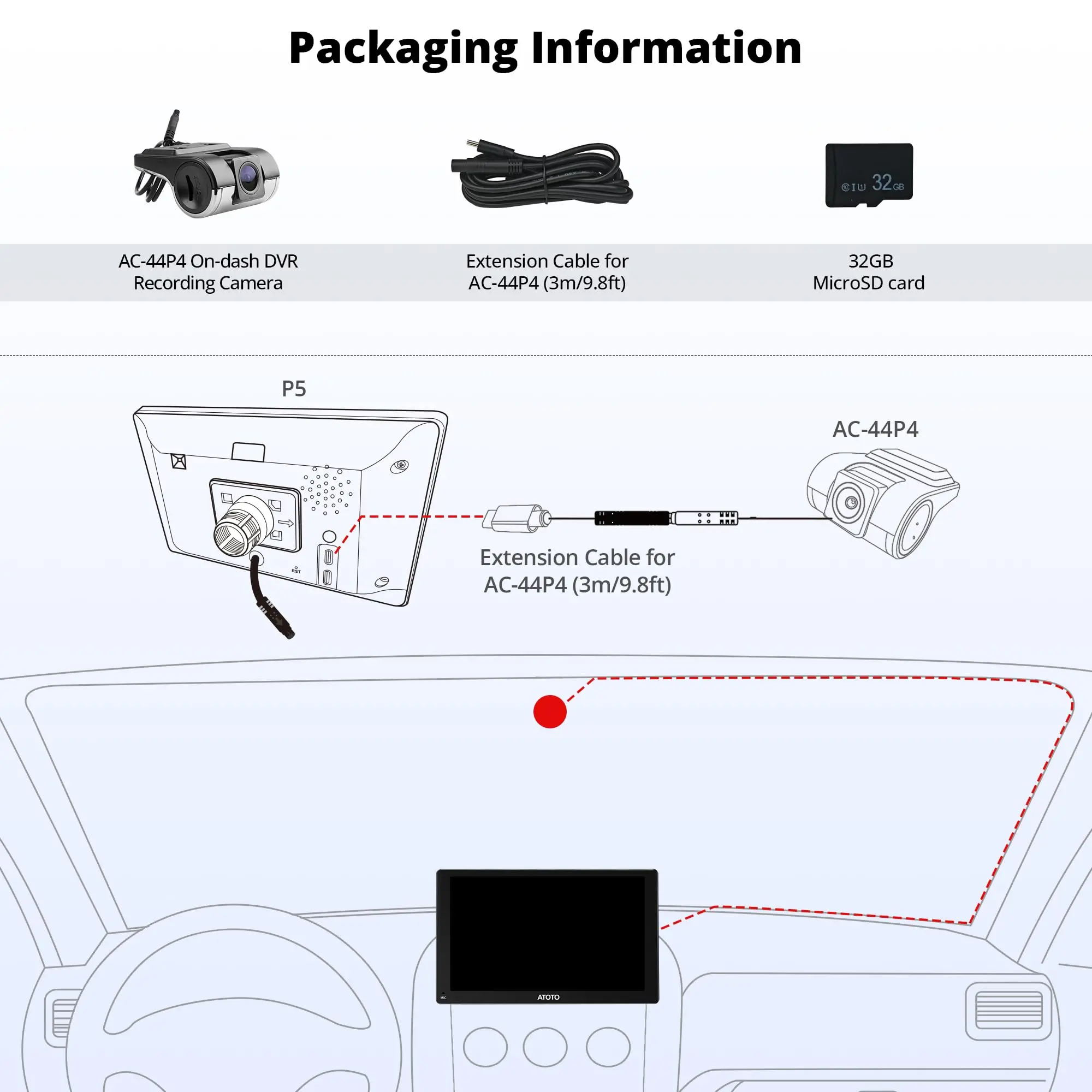 ATOTO AC-44P4 Dash Cam 720P - Caméra Voiture 140° HD, Stockage 128GB, Compatible ATOTO P5 - Image 6
