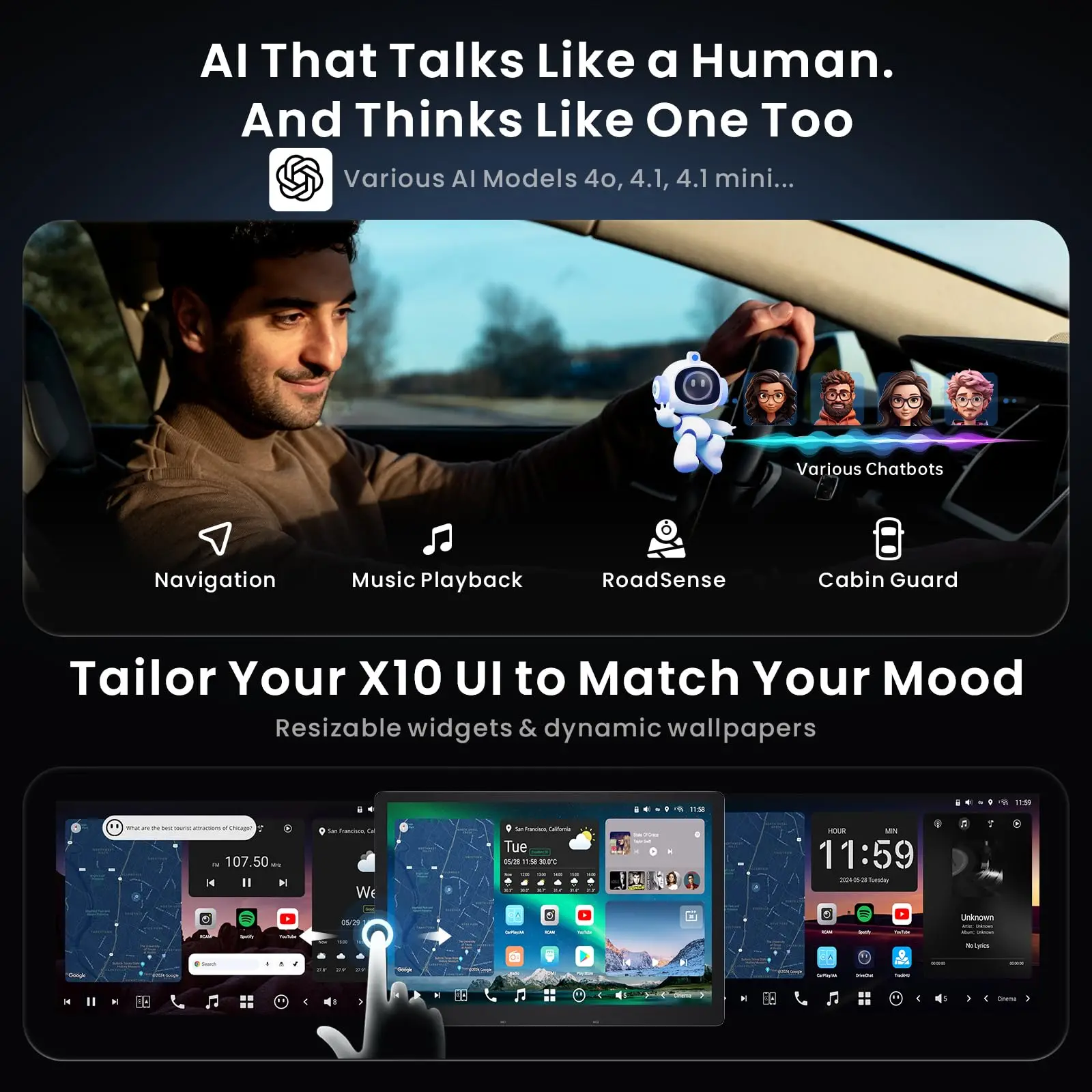 ATOTO X10G129E 12.9" Floating Screen Single Din Android Car Stereo, 8GB+128GB QLED Single Din Head Unit with Wireless CarPlay & Android Auto, 4G LTE, GPS, Dual Bluetooth, 36-Band EQ, AI Assistant - Image 6