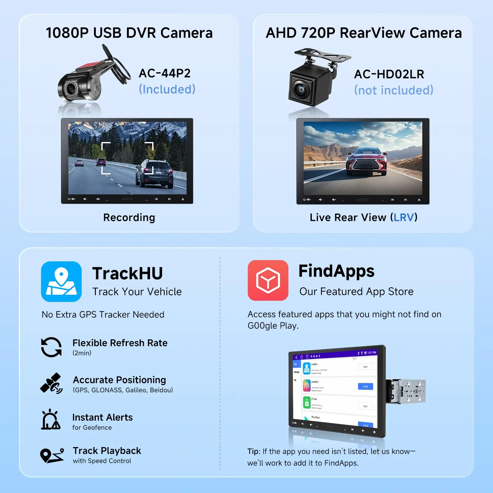 ATOTO A5LG110T 10.1" QLED Android Single & Double Din Car Stereo with Dash Cam, Wireless CarPlay & Android Auto, 2G+32G, Floating QLED Touchscreen, 1080P DVR Recording Camera, WiFi/Bluetooth - Image 7
