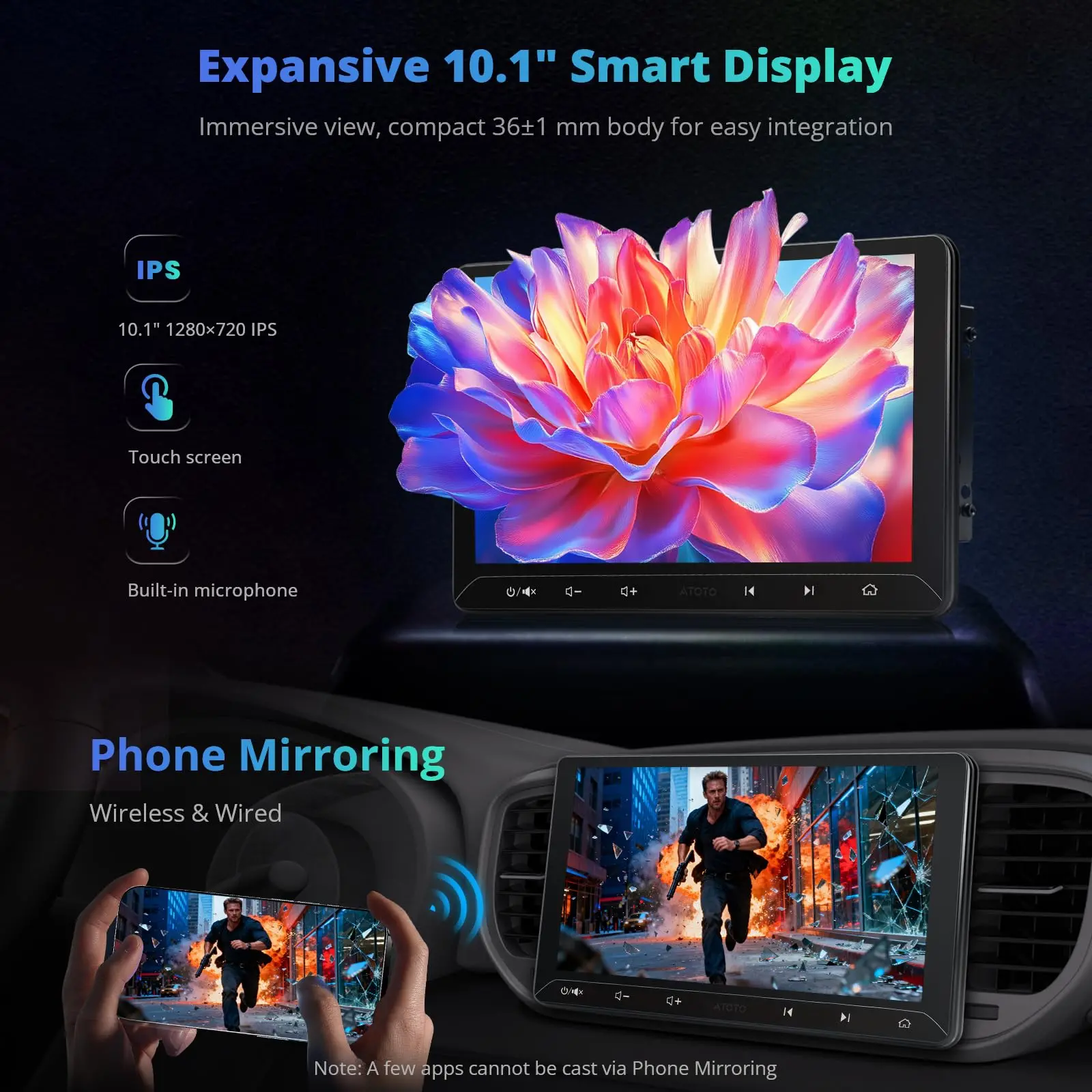 ATOTO A5LG211T 10.1" 2 Din Bluetooth Vehicle Radio with Wireless CarPlay & Android Auto, OBD2 Scanner, IPS Touchscreen, GPS Navigation, 24-Band EQ DSP, WiFi/BT/USB, 2G+32G, FM/AM - Image 4