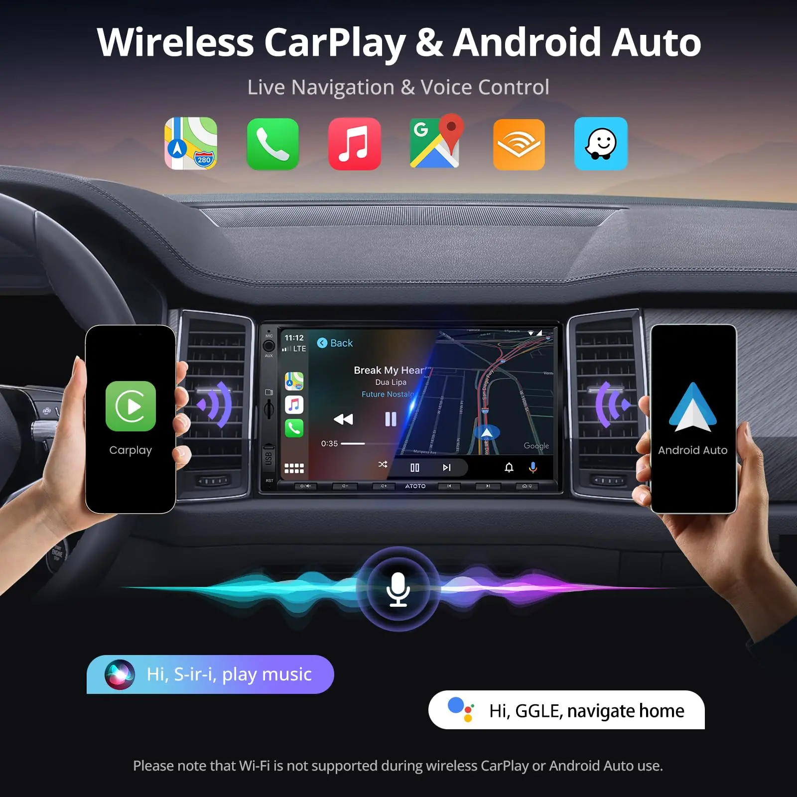 ATOTO A5LG2A7T 7" Double Din Car Stereo, Android, Wireless CarPlay & Android Auto, Bluetooth, GPS Tracking, 2G+32G, Wi-Fi/BT/USB Tethering, 24-Band EQ, FM/AM, TF Card - Image 4