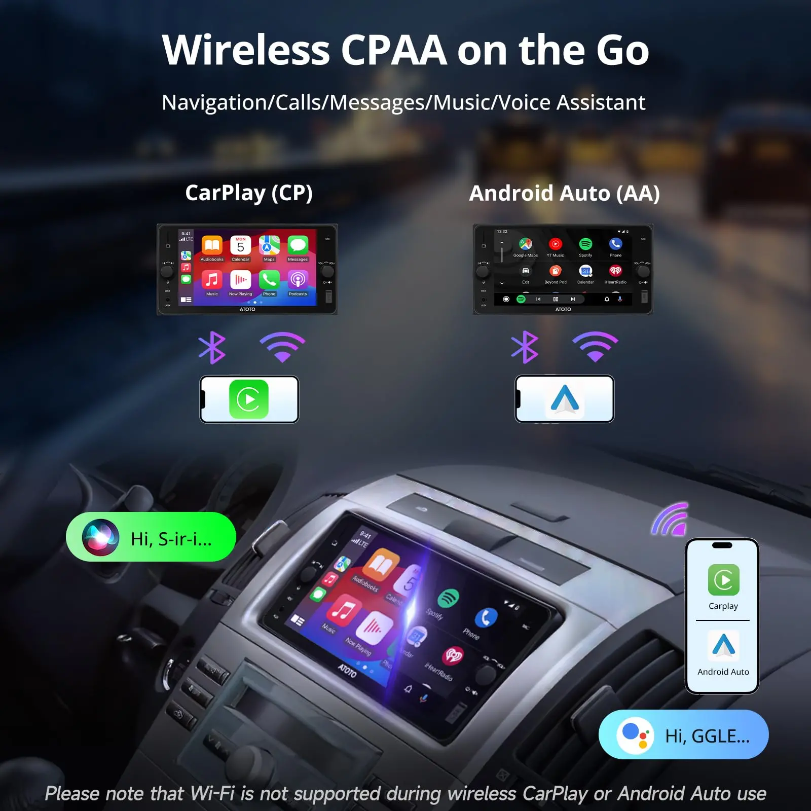 ATOTO A5LTYB7T 7" Double Din Car Stereo, Wireless CarPlay & Android Auto, Compatible with Toyota, Touchscreen, Wi-Fi/BT Tethering, 24 Band EQ DSP, FM/AUX/TF, 2G+32G - Image 3