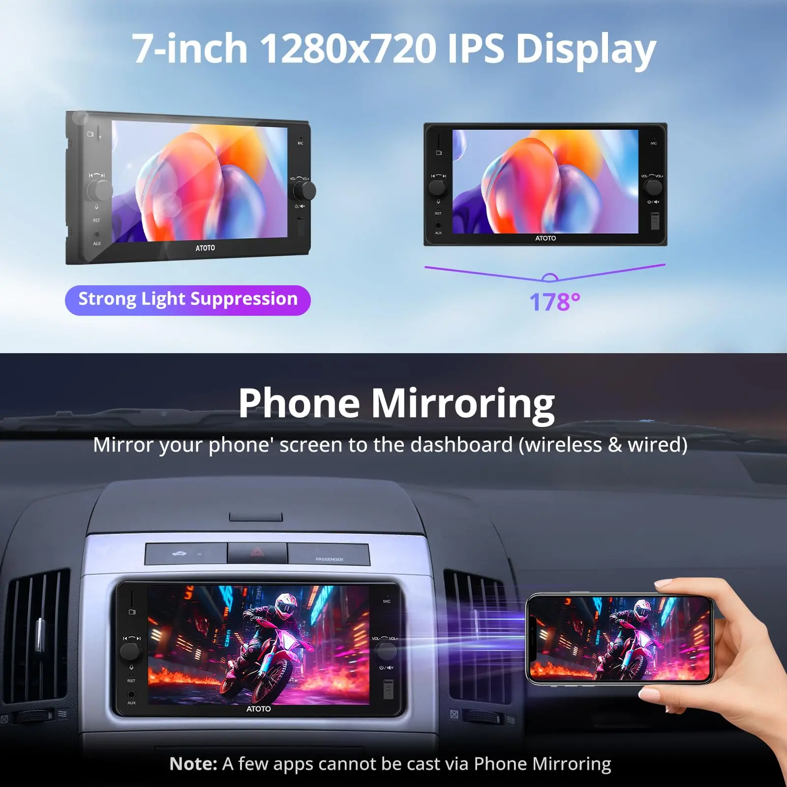 ATOTO A5LTYB7T 7" Double Din Car Stereo, Wireless CarPlay & Android Auto, Compatible with Toyota, Touchscreen, Wi-Fi/BT Tethering, 24 Band EQ DSP, FM/AUX/TF, 2G+32G - Image 5