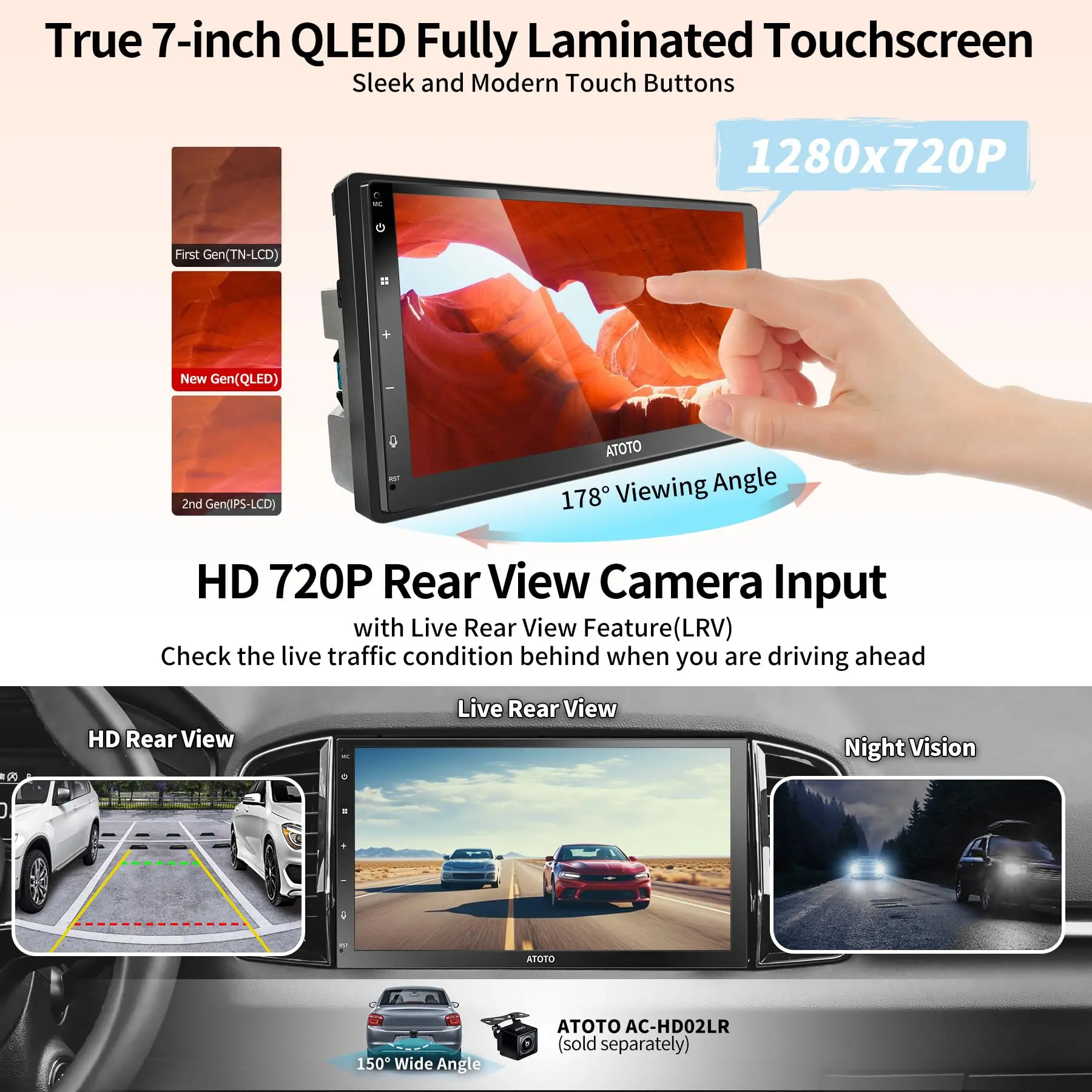 ATOTO A6G2C7PP 7" Double Din Android Car Stereo, Touchscreen, Wireless CarPlay & Wireless Android Auto, Dual Bluetooth, MirrorLink, GPS Tracking, WiFi/BT/USB Tethering, 4G+64G - Image 3