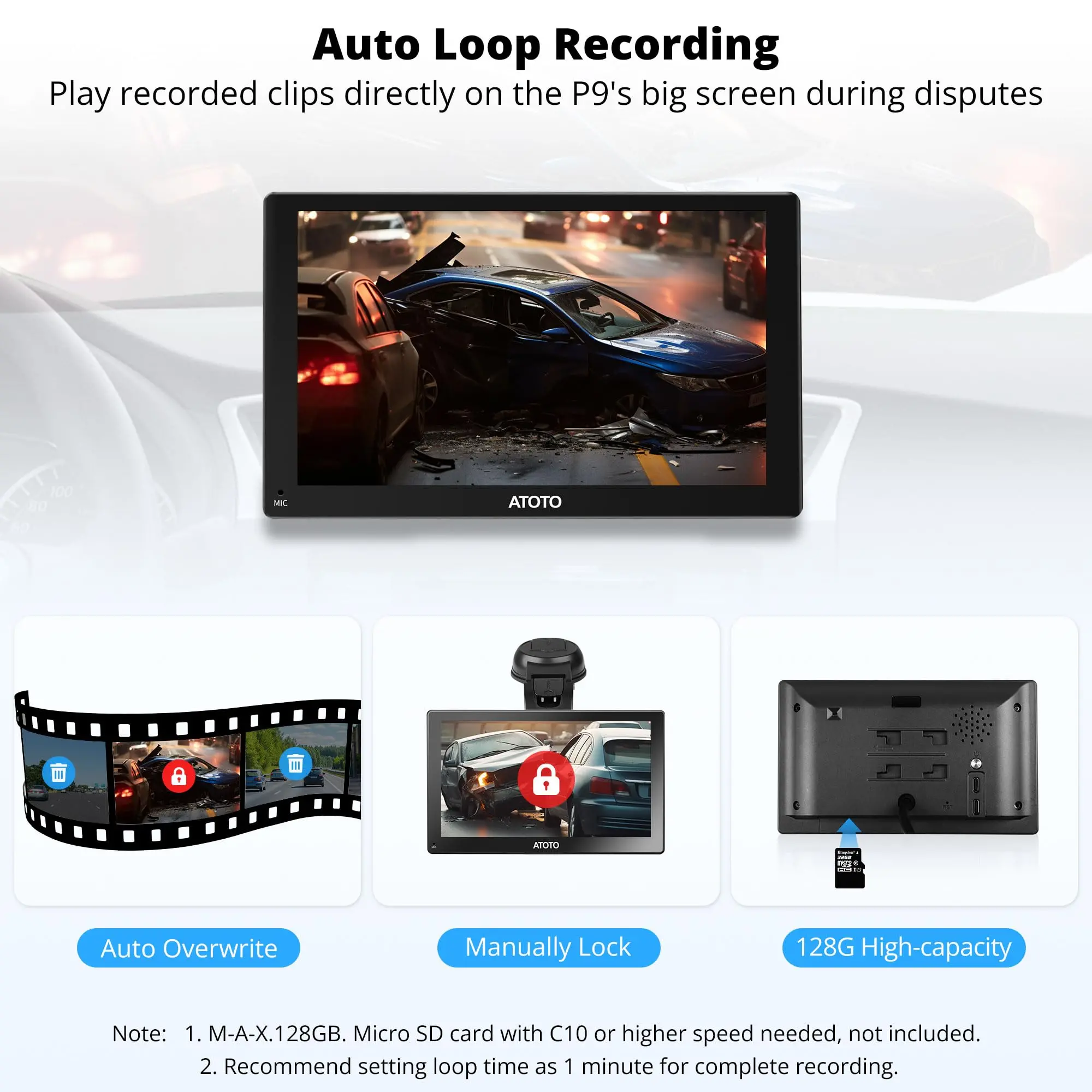 ATOTO AC-FCR02W 1080P Front Camera - 150° Wide Angle, Night Vision, 128GB, for P9 Series - Image 4