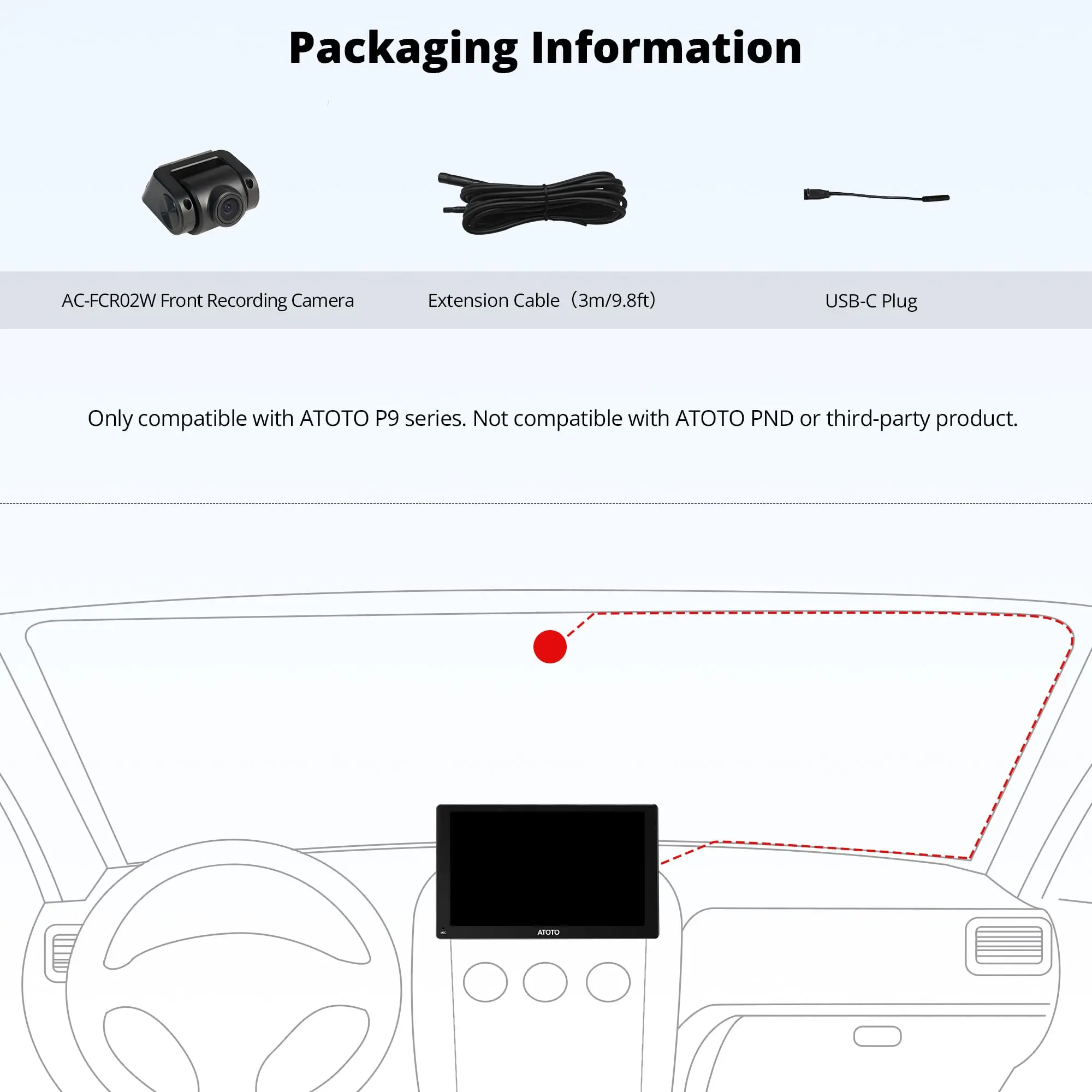 ATOTO AC-FCR02W 1080P Front Camera - 150° Wide Angle, Night Vision, 128GB, for P9 Series - Image 5