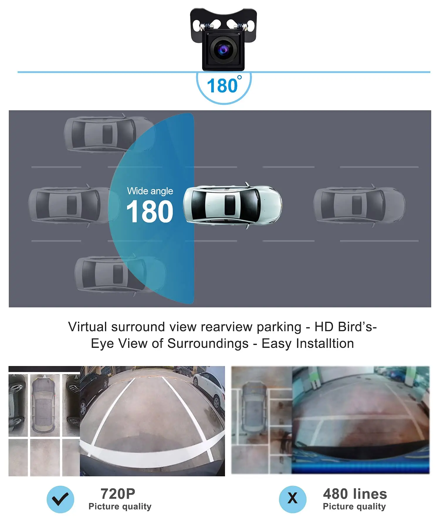 ATOTO AC-HD03LR Cámara Trasera 720P Gran Angular 180°, VSV (Vista Envolvente Virtual), LRV (Retrovisor en Vivo), Visión Nocturna – Solo para modelos ATOTO S8(Excluyendo S8 UN/PN/MS) - Image 4