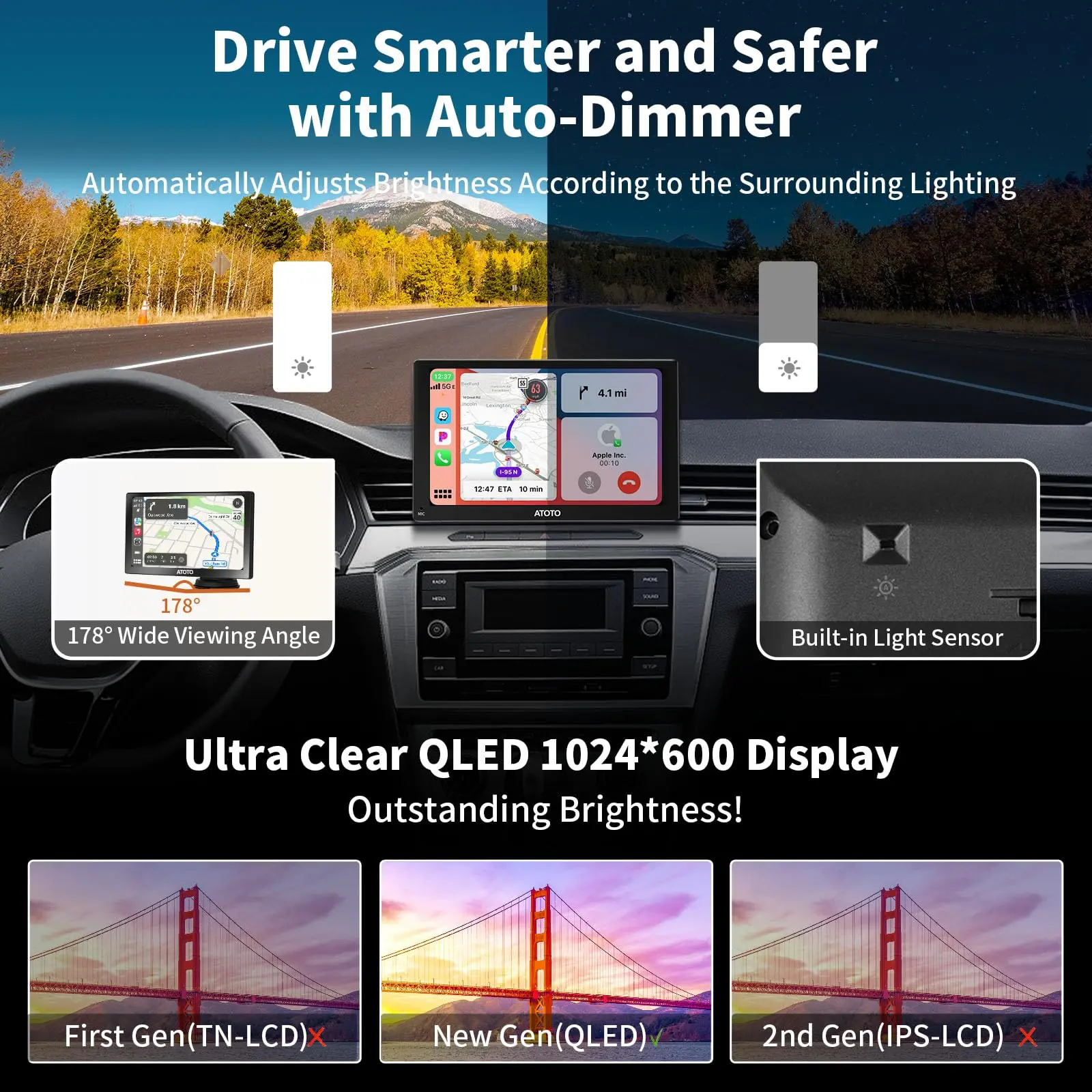 ATOTO P807PR 7" Portable Car Stereo with Dual Cameras, Wireless CarPlay & Android Auto, Bluetooth, Wi-Fi, GPS Tracking, MirrorLink, Multimedia Audio Player - Image 4