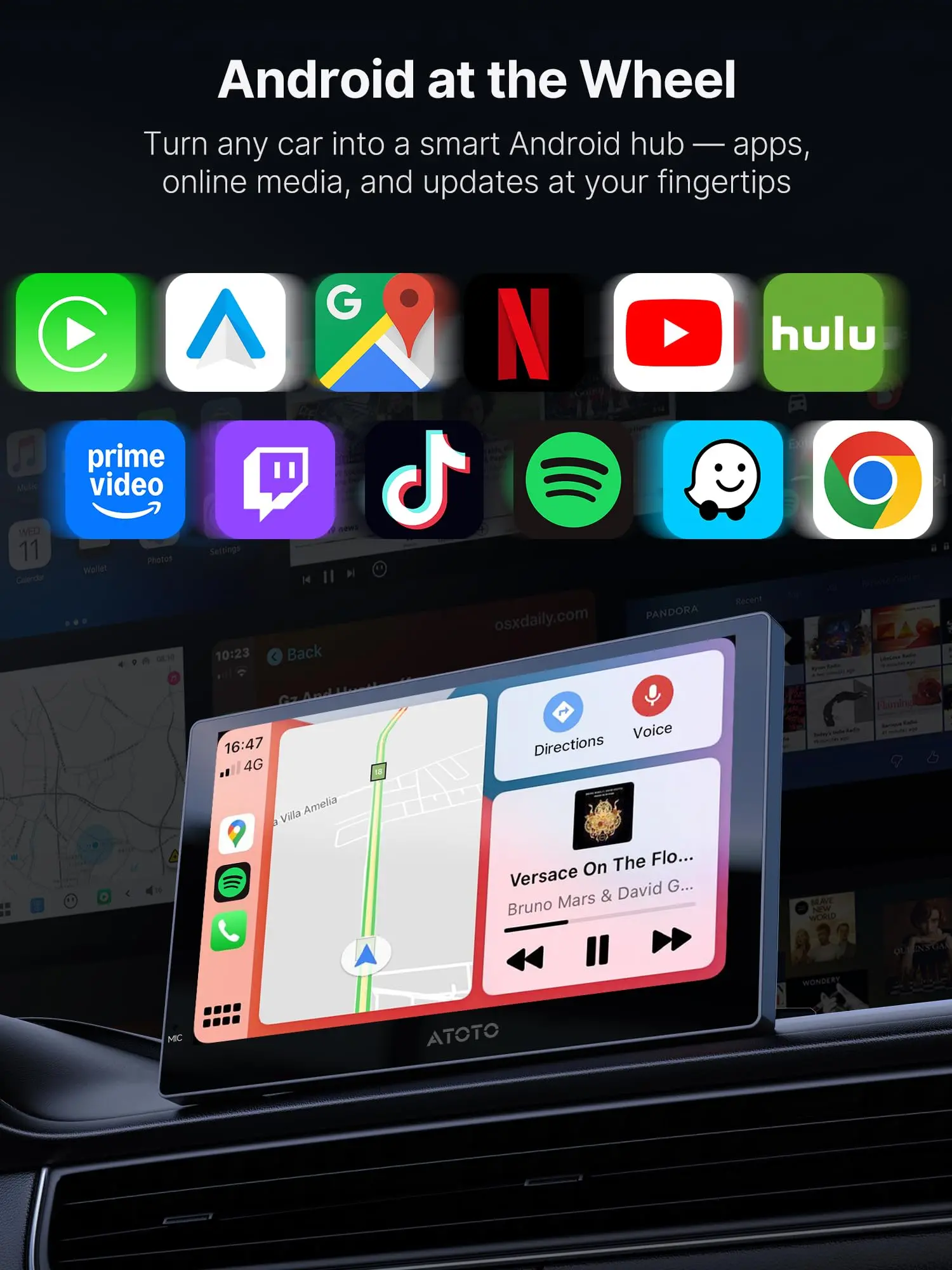 ATOTO P909PR1N-S3 9" QLED Portable Car Display – Dash Cam DVR & AHD Rear Camera Ready, Wireless CarPlay & Android Auto, Full Android, 4G LTE, Dual BT, AI Voice - Image 5