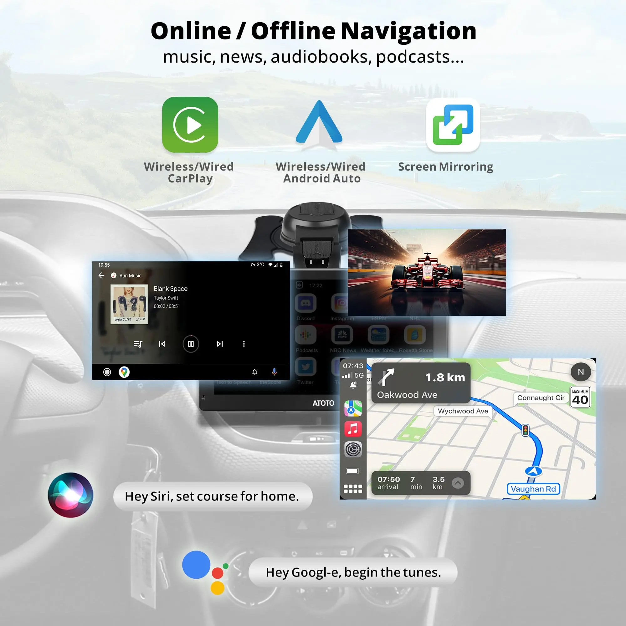 ATOTO 9" Portable Car Stereo with 1080P Dash & Rear Cameras, Wireless CarPlay & Android Auto, QLED Display, 4G LTE, Wi-Fi, ChatGPT, 4+32G, FM/AM Radio, Dual Bluetooth, GPS, HDMI Input - Image 3