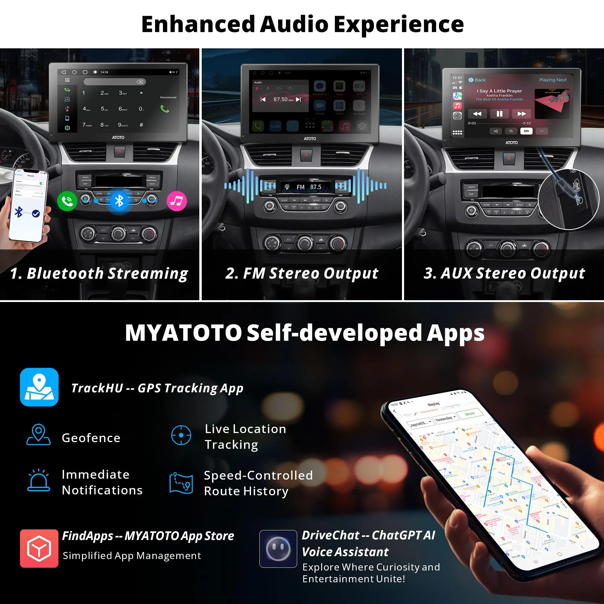 ATOTO 9" Portable Car Stereo with 1080P Dash & Rear Cameras, Wireless CarPlay & Android Auto, QLED Display, 4G LTE, Wi-Fi, ChatGPT, 4+32G, FM/AM Radio, Dual Bluetooth, GPS, HDMI Input - Image 6