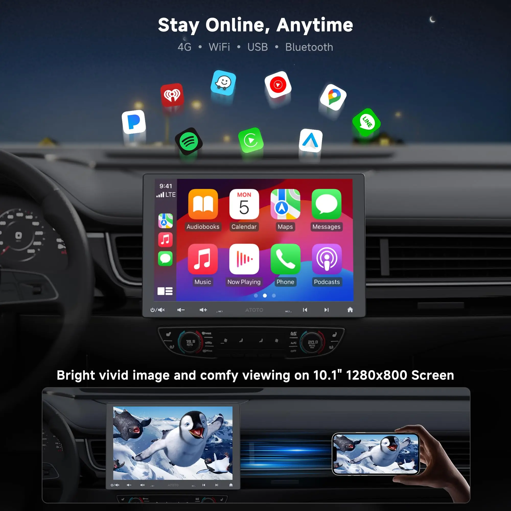 ATOTO S8G1104MS 10" Single Din & Double Din Car Stereo with Backup Camera, Floating QLED Screen, Wireless CarPlay & Android Auto, 4+32G, 4G LTE, ChatGPT-Powered AI Voice Control & Android Radio - Image 5