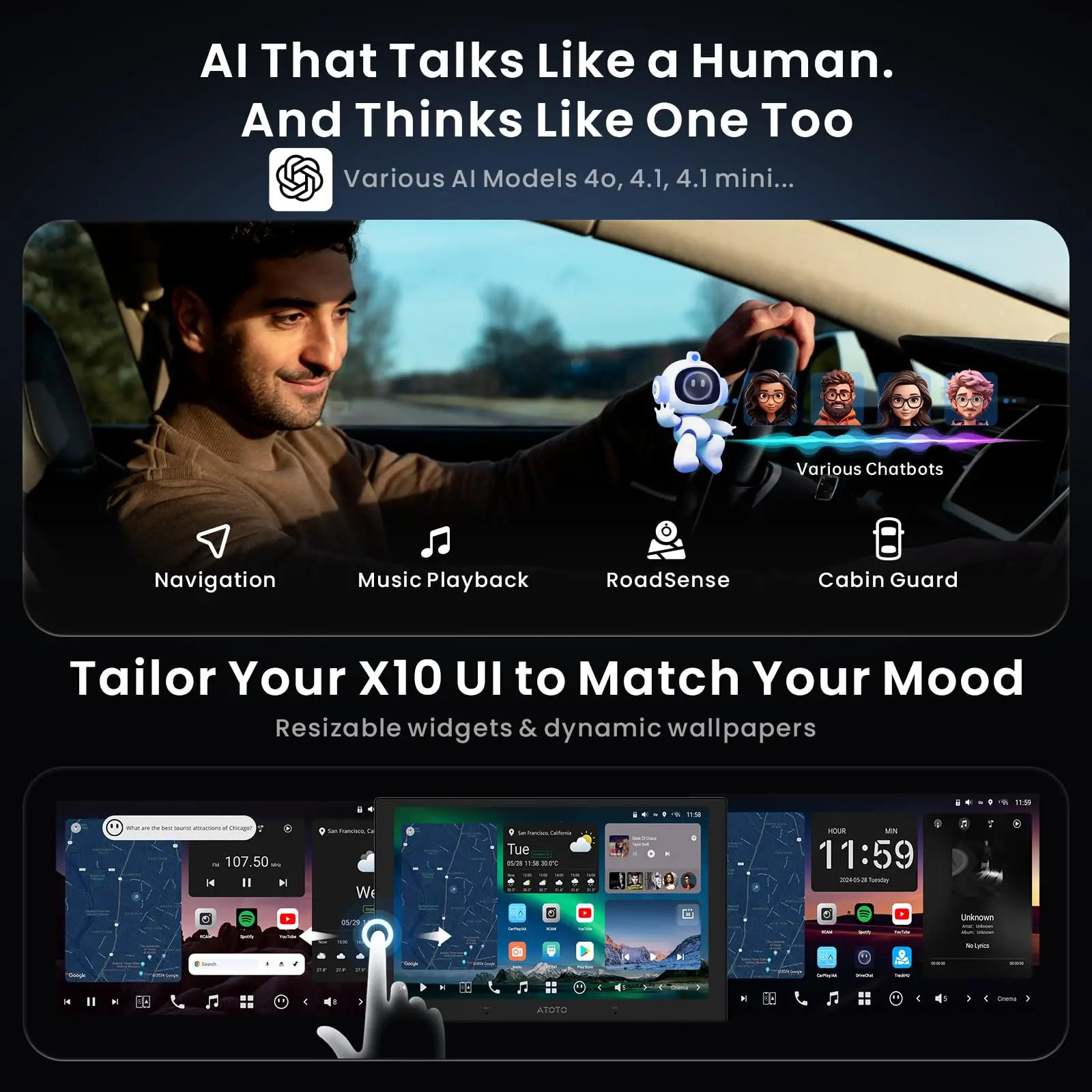 ATOTO X10G209E 9" Double Din Car Stereo, 8G+128G Android Head Unit, Wireless CarPlay & Android Auto, ChatGPT AI Control, GPS Tracking, Dual Microphone, Dual Bluetooth, 4G LTE, 36-Band EQ, HDMI Input - Image 6