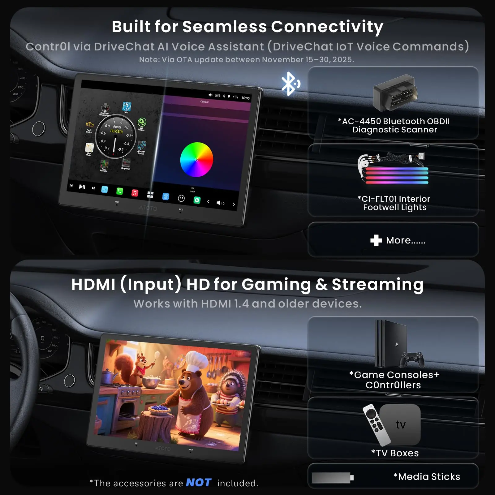 ATOTO X10G211E 10" Double Din Car Stereo, QLED Display, 8GB+128GB, Wireless CarPlay & Android Auto, 4G LTE, Dual Noise Cancellation Microphone, 2 Phone Connection, HDMI Input, GPS Tracker, AI Android System - Image 7