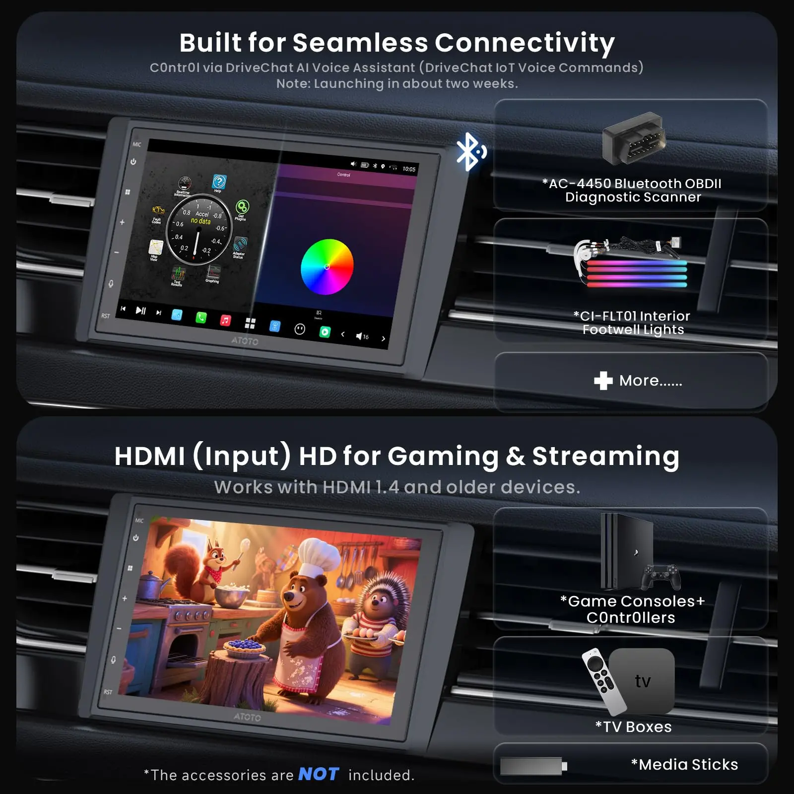 ATOTO X10G2B7E 7" Double Din Car Stereo with OBD2 Scanner,  Wireless CarPlay & Android Auto, QLED Touchscreen, Android 13, Octa-Core 8+128GB, 4G LTE, Built-in Amplifier, GPS, HDMI, Streaming Apps - Image 5