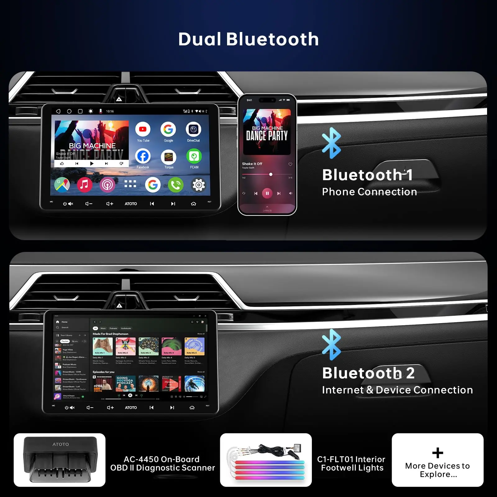 ATOTO A6G209PF 9" Android Double DIN Car Stereo with OBD, Wireless CarPlay & Android Auto, GPS, HD LRV, WiFi/BT, Dual Bluetooth, MirrorLink, 8-Core 2G+32G - Image 7