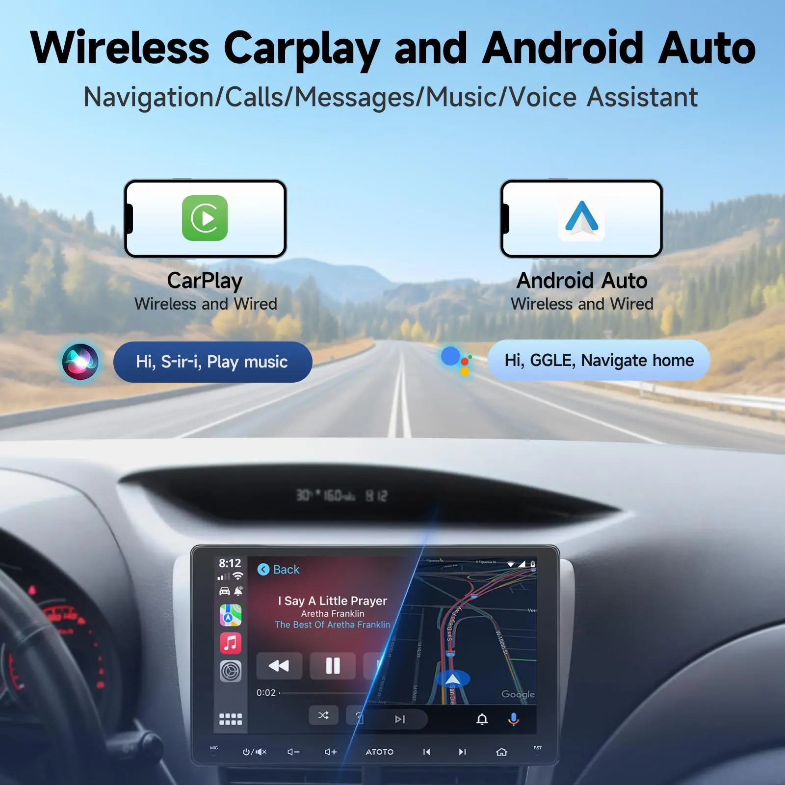 ATOTO A5LG209T-S01 9" Android Double Din Car Stereo with Backup Cam, Touchscreen, Wireless Carplay&Android Auto, WiFi, BT Tethering, MirrorLink, 24-Band EQ, FM/AM, 2+32G - Image 3