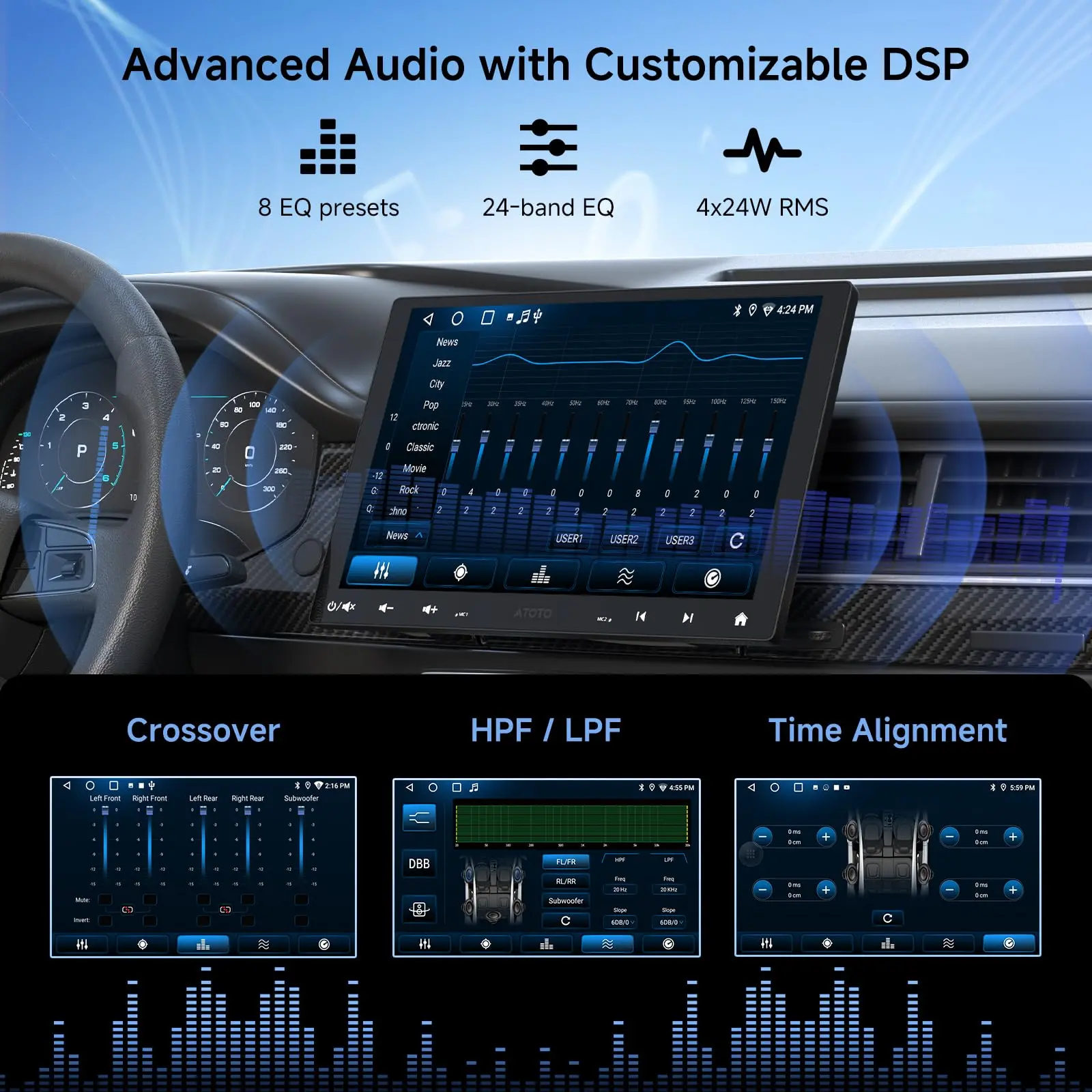 ATOTO A5LG110T 10" Double DIN & Single DIN Adaptive Car Stereo – Floating Display, Wireless CarPlay & Android Auto, WiFi/Bluetooth/USB Tethering, MirrorLink, DSP, AI Chat - Image 4