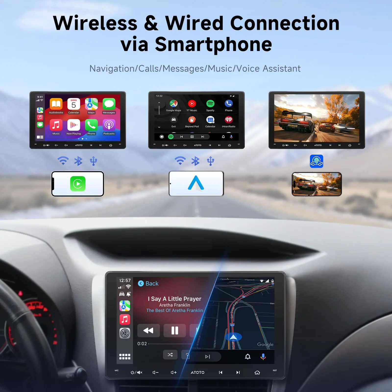 ATOTO A5LG209T 9" Double Din Android Car Stereo with Backup Camera & DVR Dashcam, Wireless Android Auto/CarPlay, GPS Tracking, Drivechat AI, WiFi/Bluetooth/USB, FM/AM/EQ, 2G+32G - Image 4